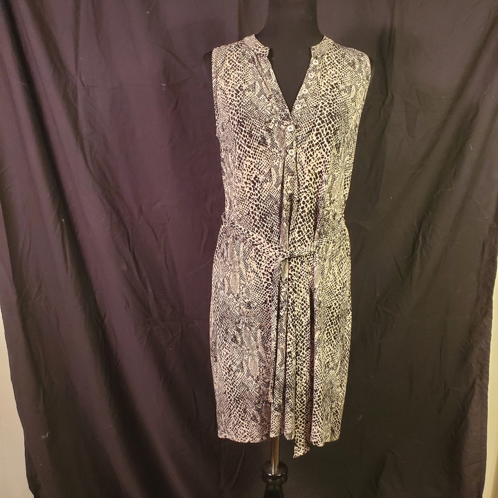 Level 8 Snake Print Sleeveless Belted Dress  L